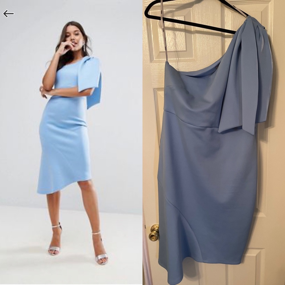 Scuba One Shoulder Big Bow Peplum MIDI Dress
